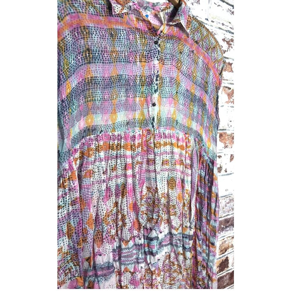 Free People FP One Zella Oversized Flowing Sheer Printed Distressed Hem Dress - Picture 8 of 13